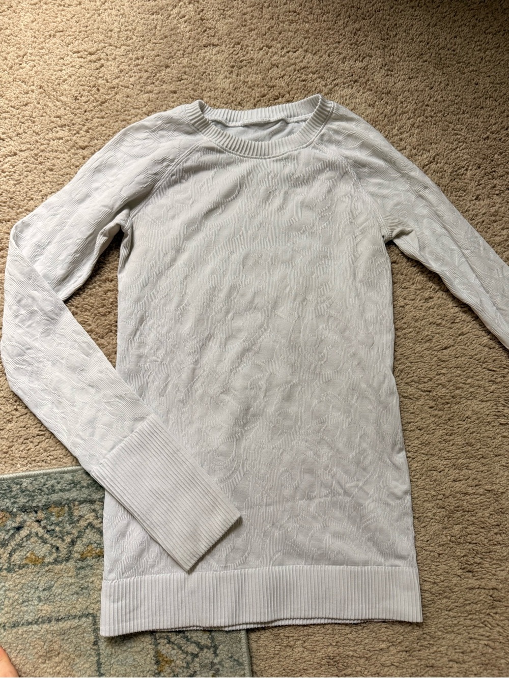 Lululemon Rest Less Pullover White Floral Textured Long Sleeve Thumbholes